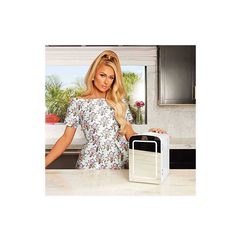 Paris Hilton Mini Refrigerator and Personal Beauty Fridge, Mirrored Door with Dimmable LED Light, Thermoelectric Cooling and Warming Function - Image 4
