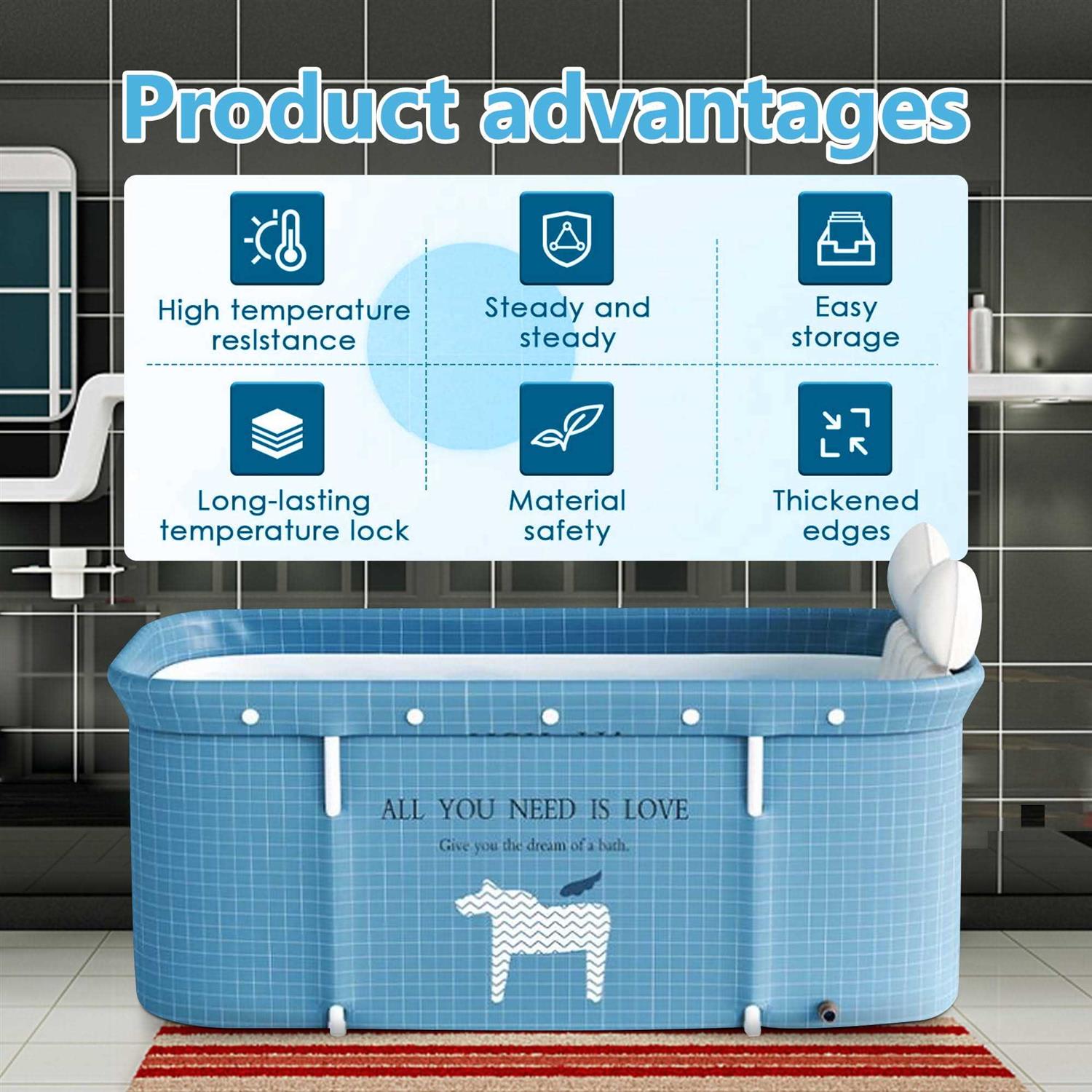 Large Foldable Bathtub Portable Soaking Bath Tub Ice Bathtub Hot Bathtub Eco-Friendly Bathing Tub with Back Pad for Shower Stall,Thickening - Image 5
