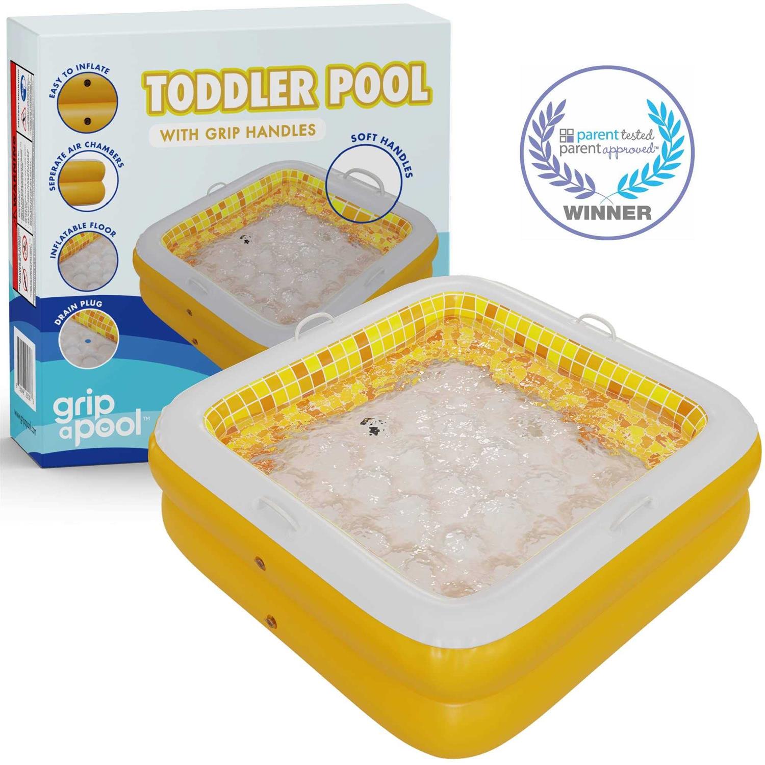 Inflatable Baby Pool with Blow Up Padded Floor, Grip Handle Bars and Drain - Image 3