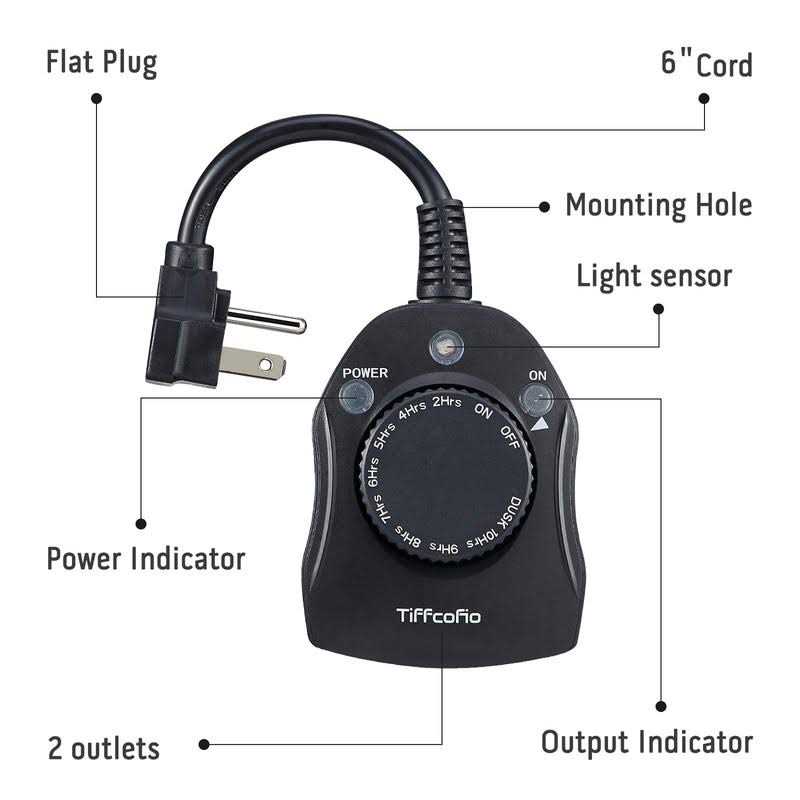 TiFFCOFiO Outdoor Timer Outlet Dusk to Dawn Light Sensor Timer - Image 5