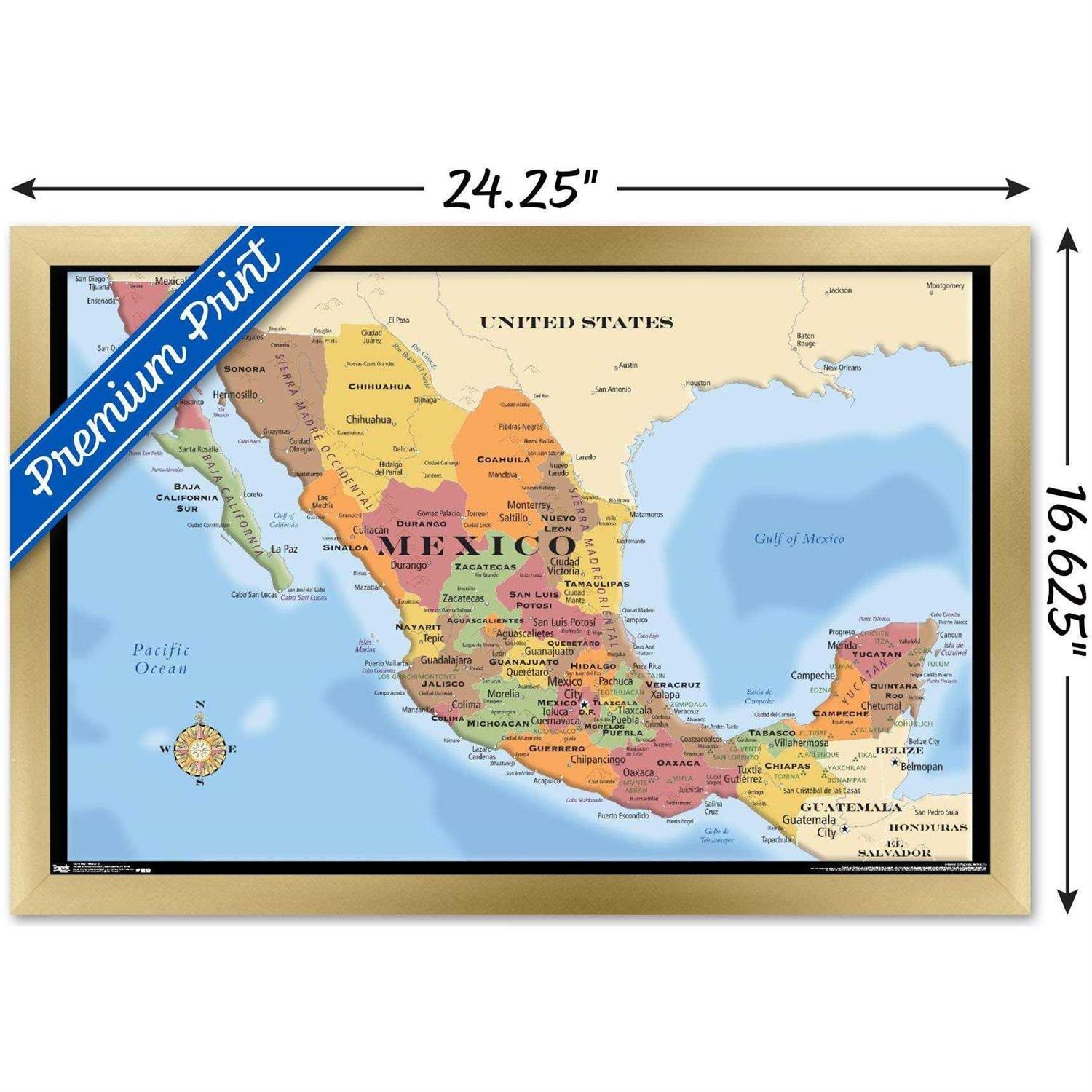 Map Mexico Wall Poster 22.375 inch x 34 inch - Image 3