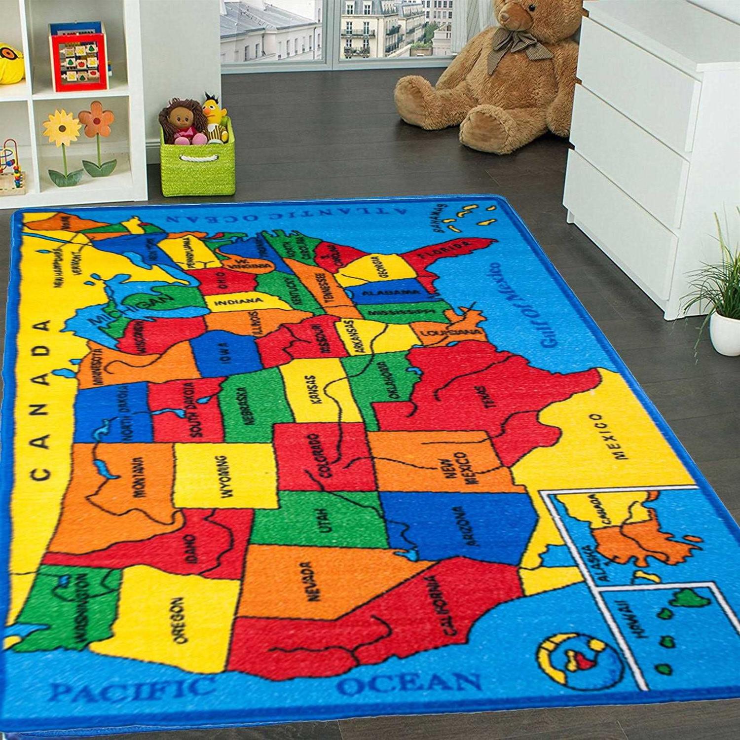 Kids Rug USA Map Area Rug 5' x 7' Children Area Rug for Playroom Amp - Image 5