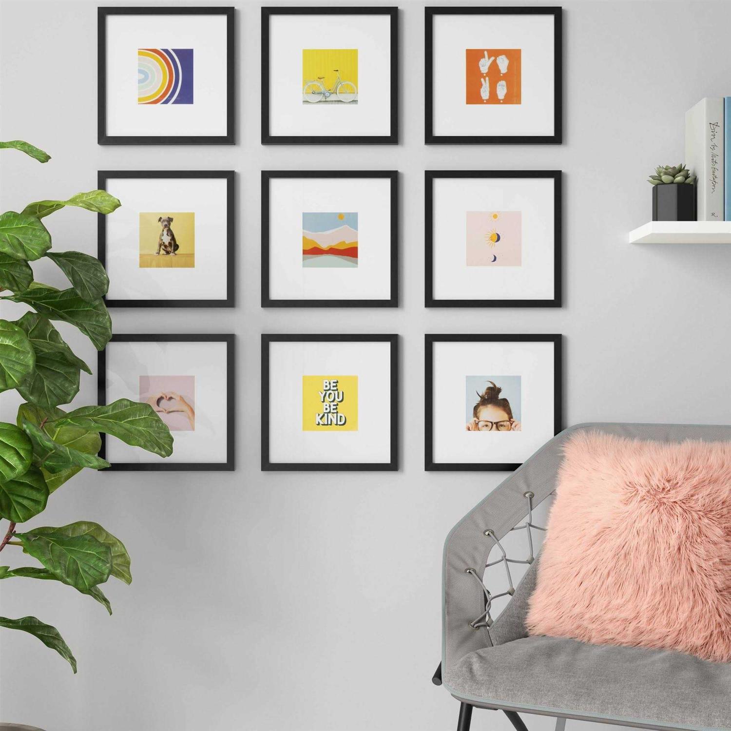 Room Essentials Set of 9 Gallery Frame Set 10 x 10 Matted to 5 x 5 Black - Image 3