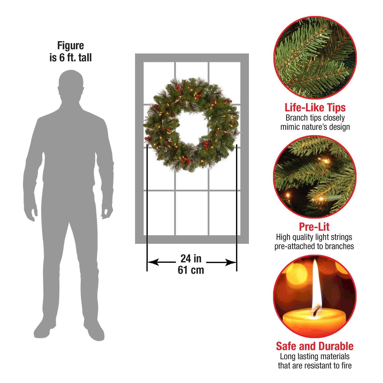 National Tree Company 24 Crestwood Spruce Wreath with Clear Lights - Image 5