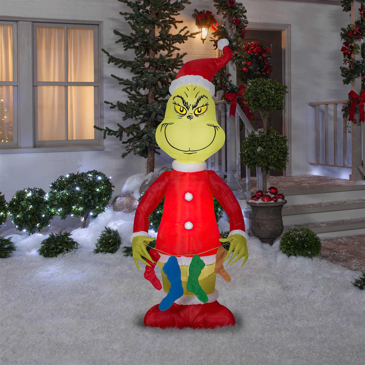 Gemmy Airblown Inflatable Grinch with Stockings - Image 3