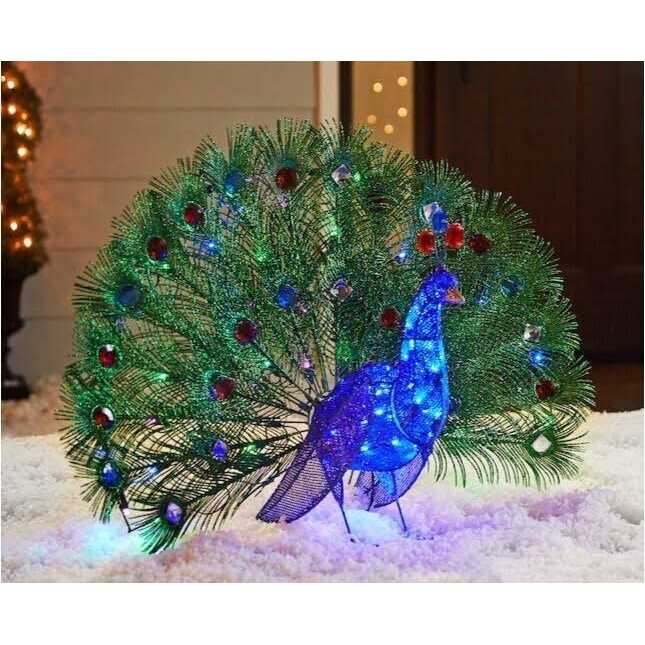 Holiday Living 24 Peacock Free Standing Decoration with LED Lights - Image 3