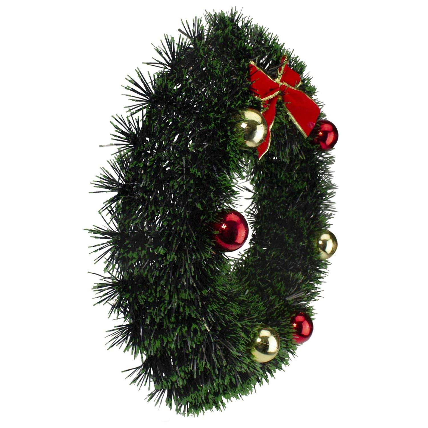 Northlight 17-Inch Green Tinsel Artificial Christmas Wreath with Bow - Image 3