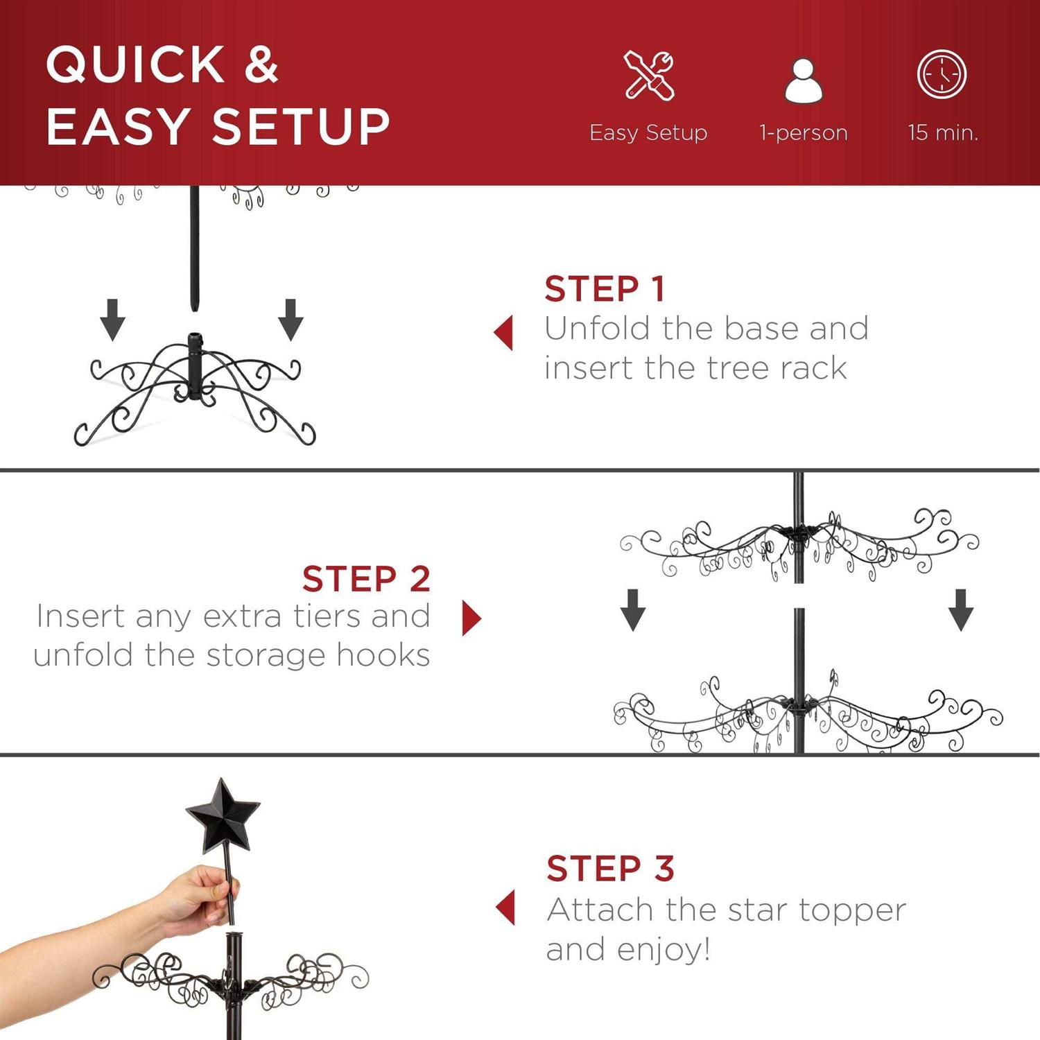 Best Choice Products 3ft Wrought Iron Ornament Display Christmas Tree w/ Easy Assembly - Image 3