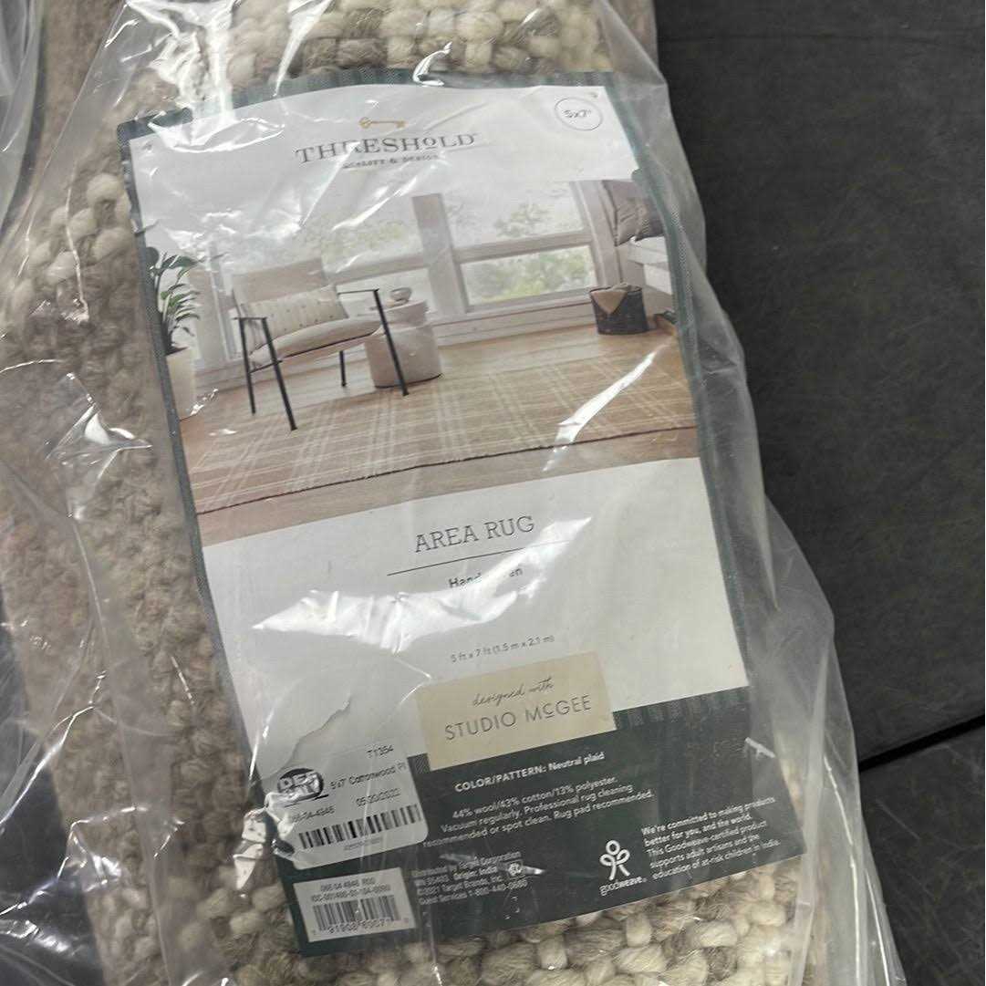 Cottonwood Hand Woven Plaid Wool/Cotton Area Rug Neutral - Image 4