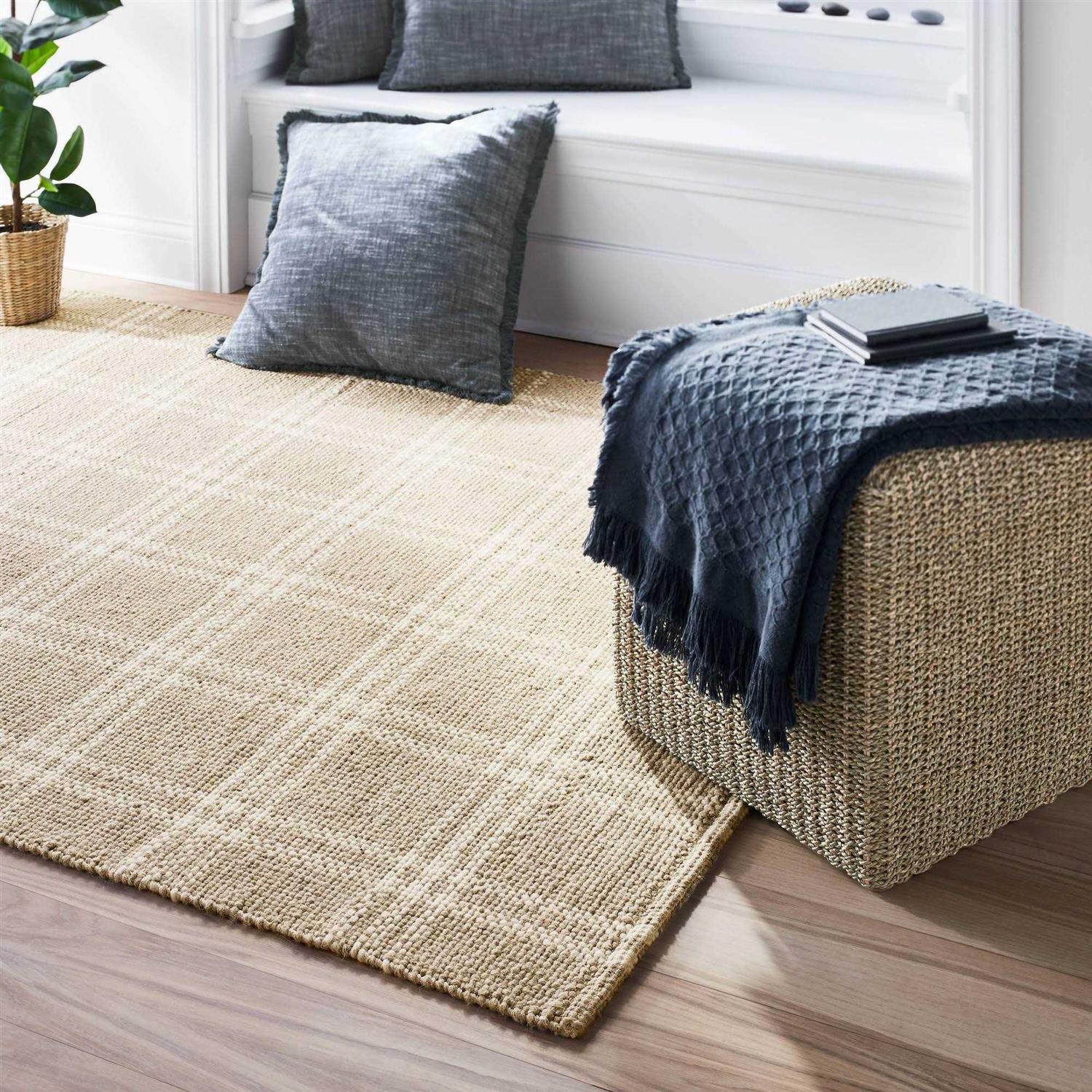Cottonwood Hand Woven Plaid Wool/Cotton Area Rug Neutral - Image 4