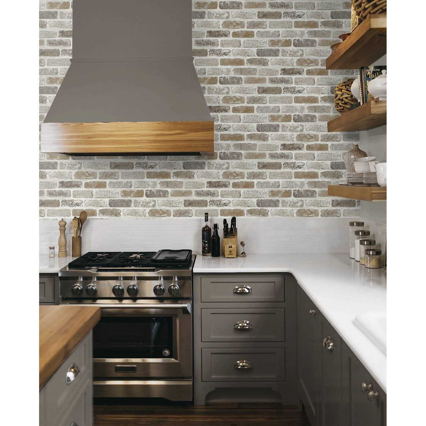 NextWall Washed Brick Peel and Stick Wallpaper - Image 5