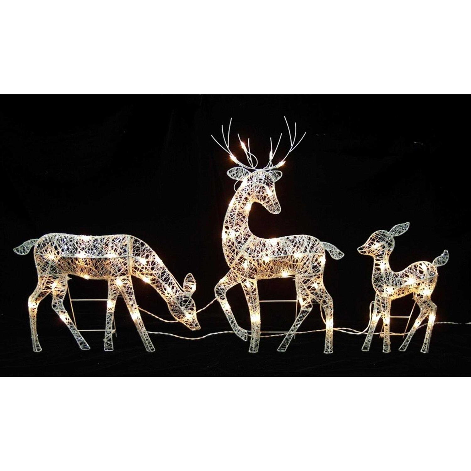Northlight Set of 3 White Glittered Doe Fawn and Reindeer Lighted Christmas Outdoor Decoration - Image 3