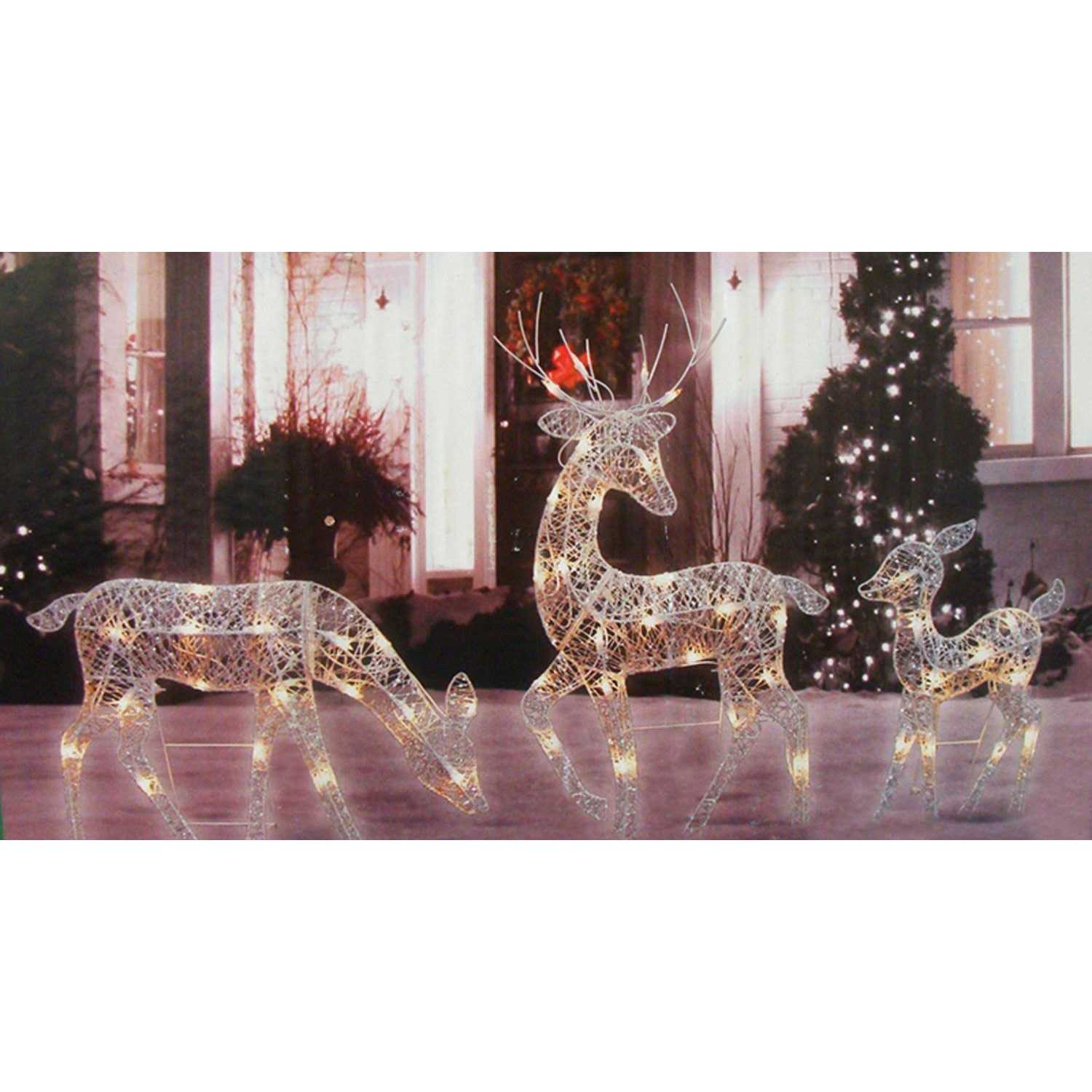 Northlight Set of 3 White Glittered Doe Fawn and Reindeer Lighted Christmas Outdoor Decoration - Image 3
