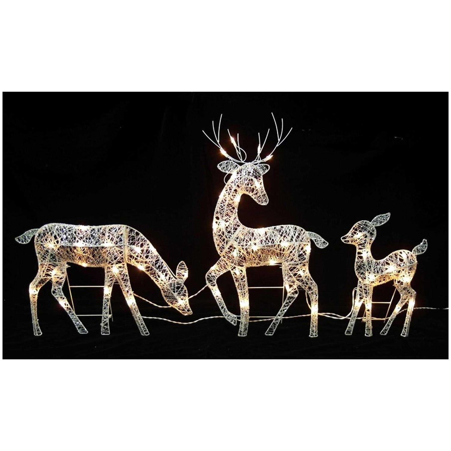 Northlight Set of 3 White Glittered Doe Fawn and Reindeer Lighted Christmas Outdoor Decoration - Image 4