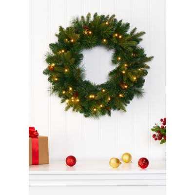 Nearly Natural Mixed Pine Artificial Christmas Wreath with 35 Clear LED Lights and Pinecones - Image 4