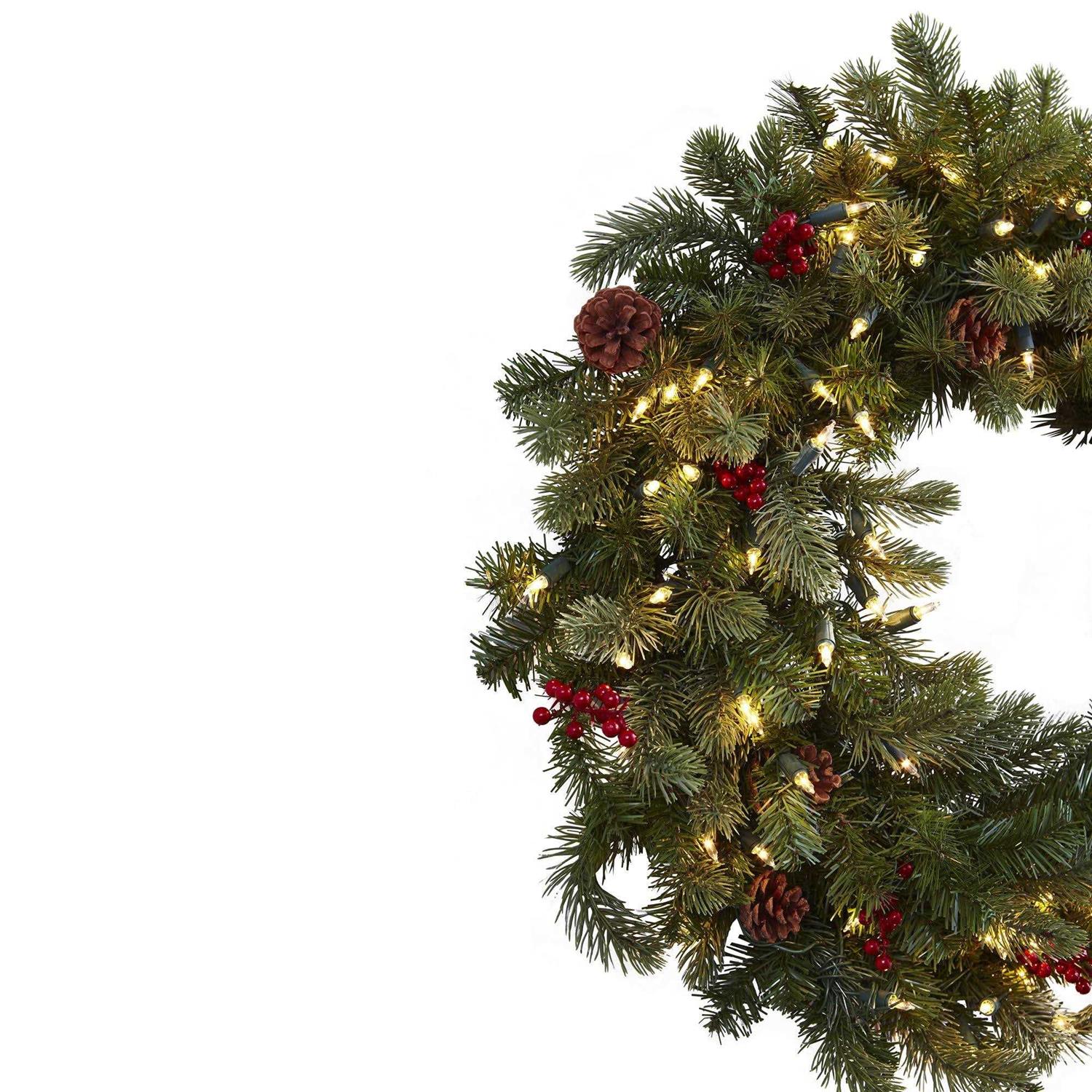 Nearly Natural 30 Lighted Pine Wreath - Image 3