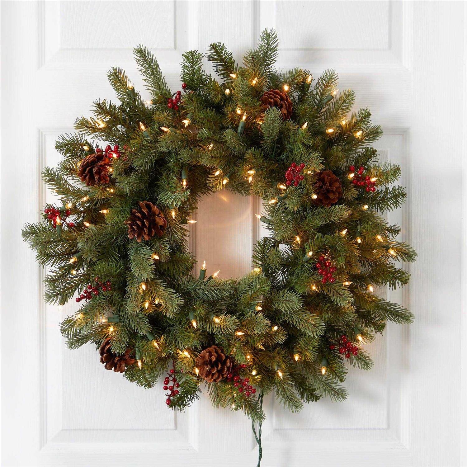 Nearly Natural 30 Lighted Pine Wreath - Image 5