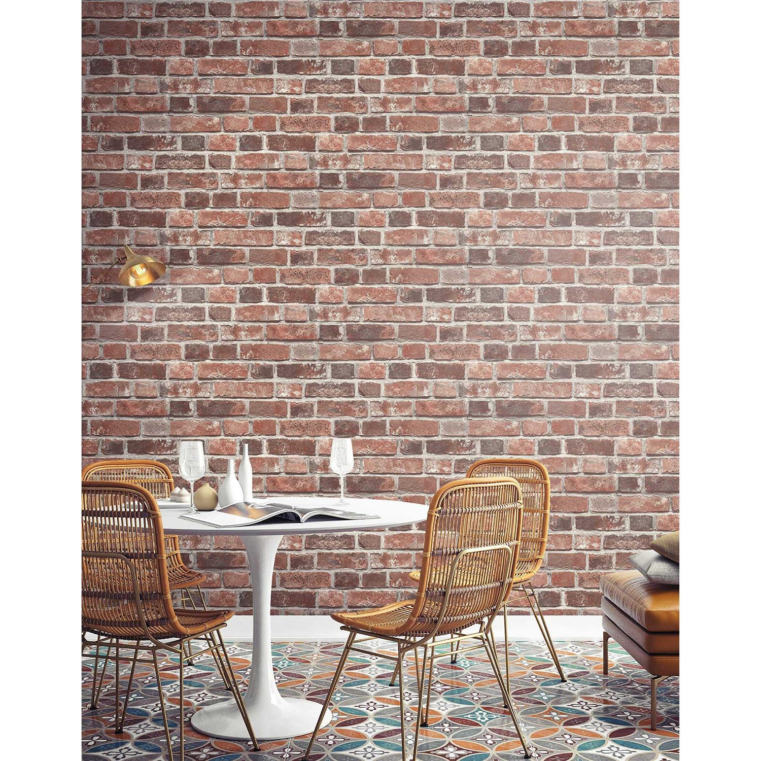 NextWall NW31700 Distressed Red Brick Peel and Stick Wallpaper - Image 3