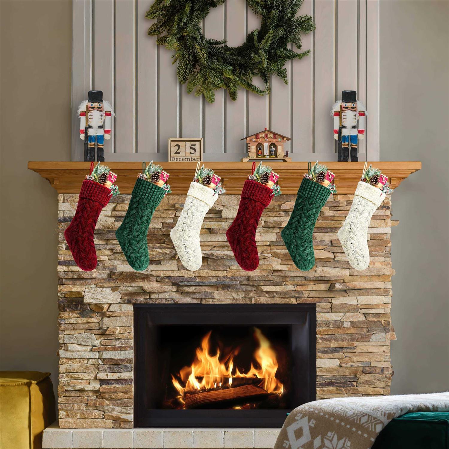 Kunyida Pack Unique Burgundy And Ivory White Knit Christmas Stockings - Image 3