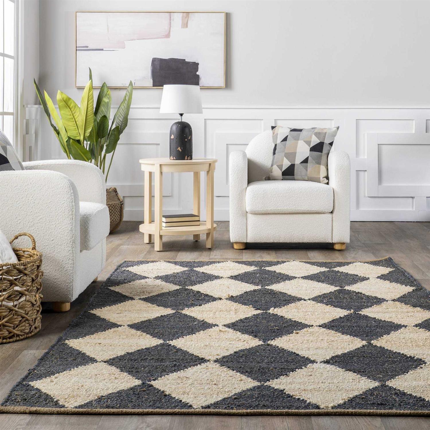 Rugs USA Natural Arvin Olano x Rugs USA Louie Diamond Checkerboard Jute Rug - Image 3