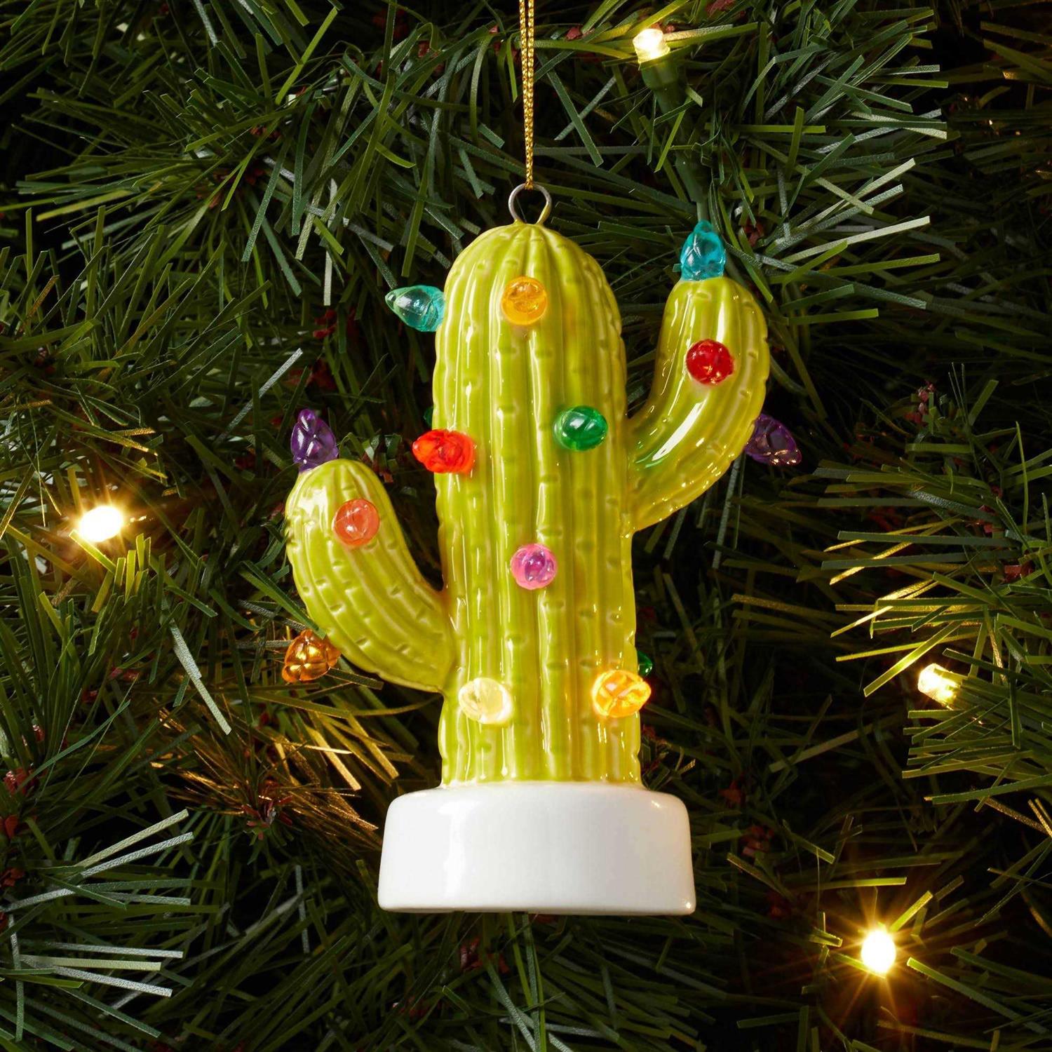 Wondershop Battery Operated Lit Ceramic Cactus Christmas Tree Ornament Green - Image 3