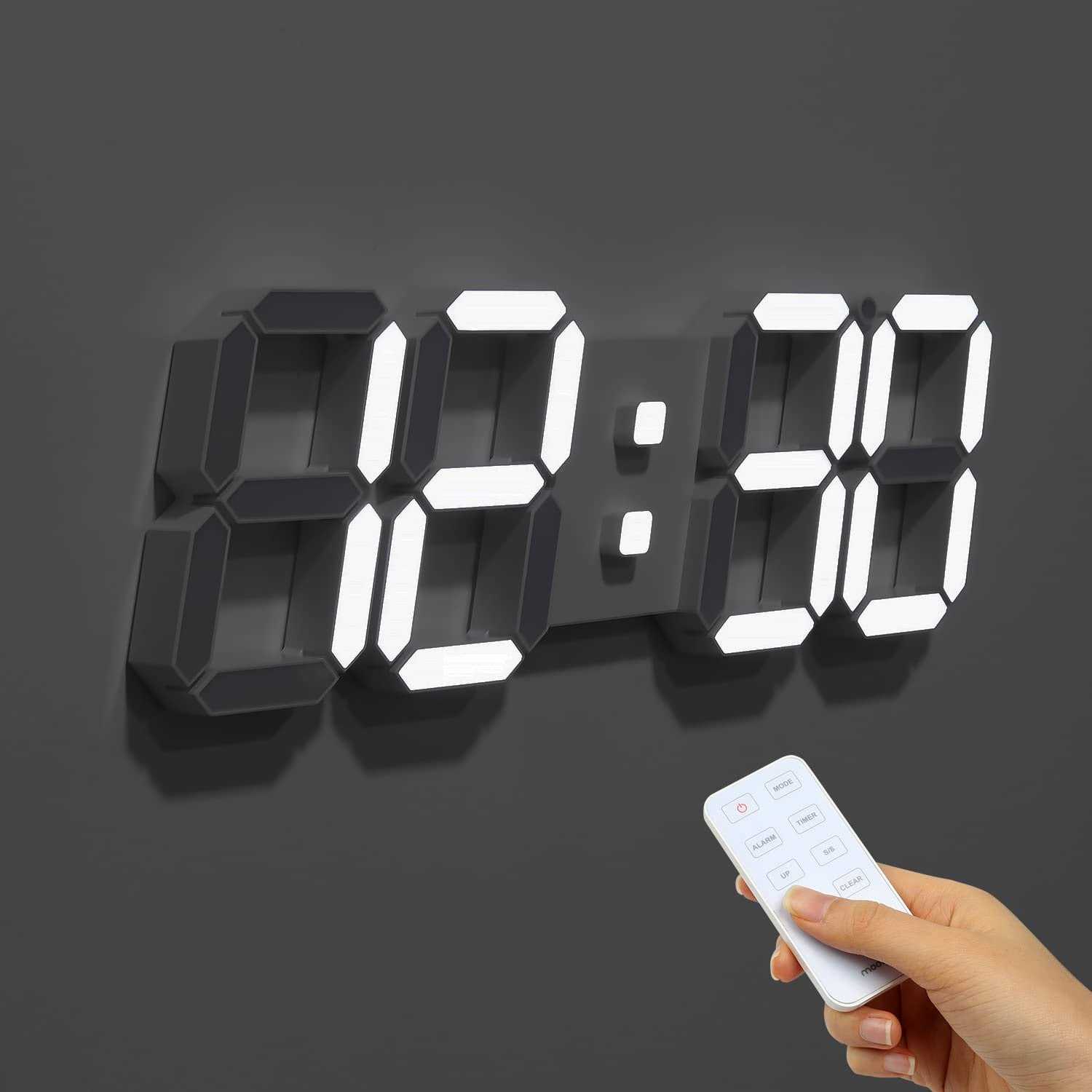 mooas 3D LED Wall Clock Big Plus White with Remote Control - Image 3