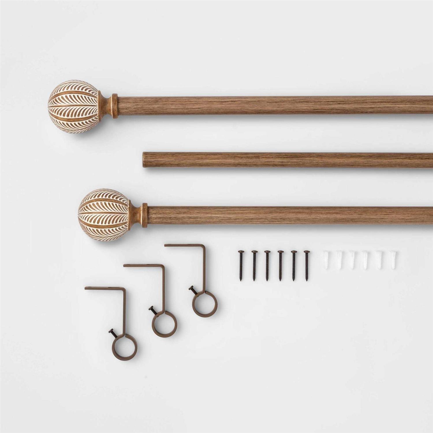 Opalhouse Carved Light Woodtone Ball Curtain Rod Natural - Image 3