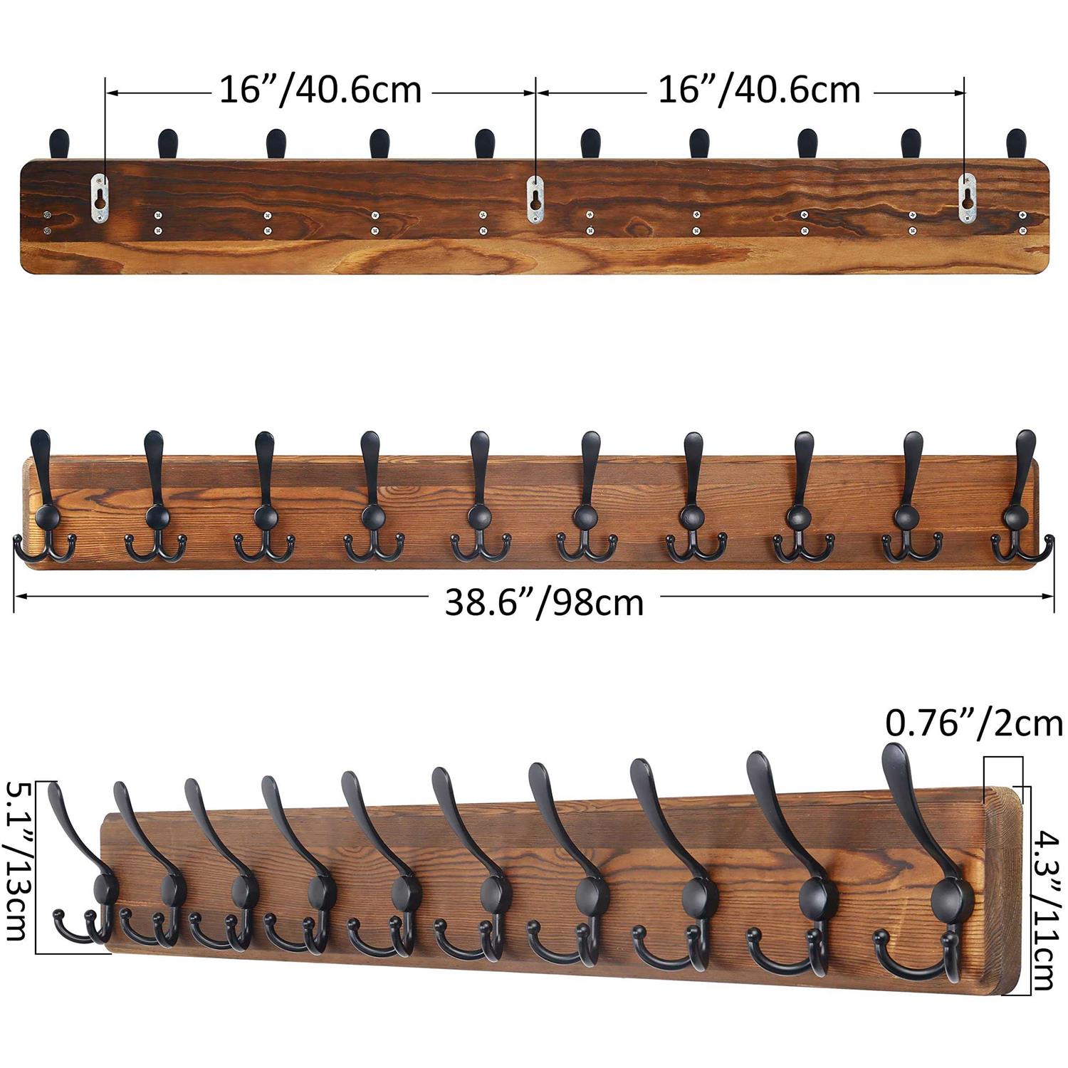 SKOLOO Rustic Large Coat Rack Wall Mount 38.3'' Long Coat Rack for Wall - Image 5