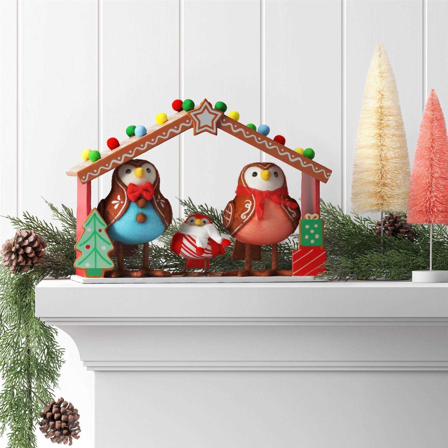 Wondershop 4pc Featherly Friends Gingerbread Fabric Bird Christmas Figurine Set - Image 3