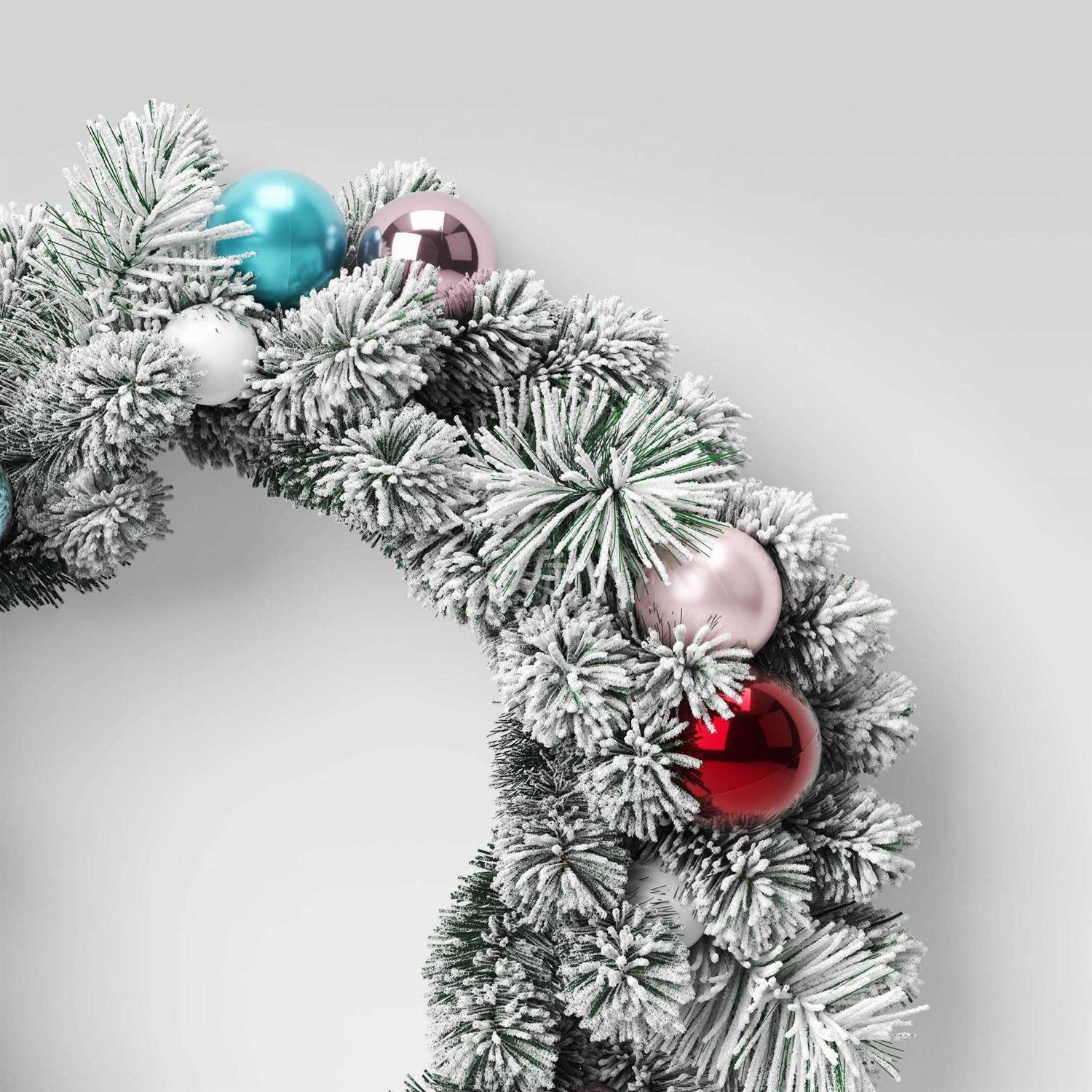 Wondershop 24 Flocked Pine with Ornaments Artificial Christmas Wreath Green/Brights - Image 3