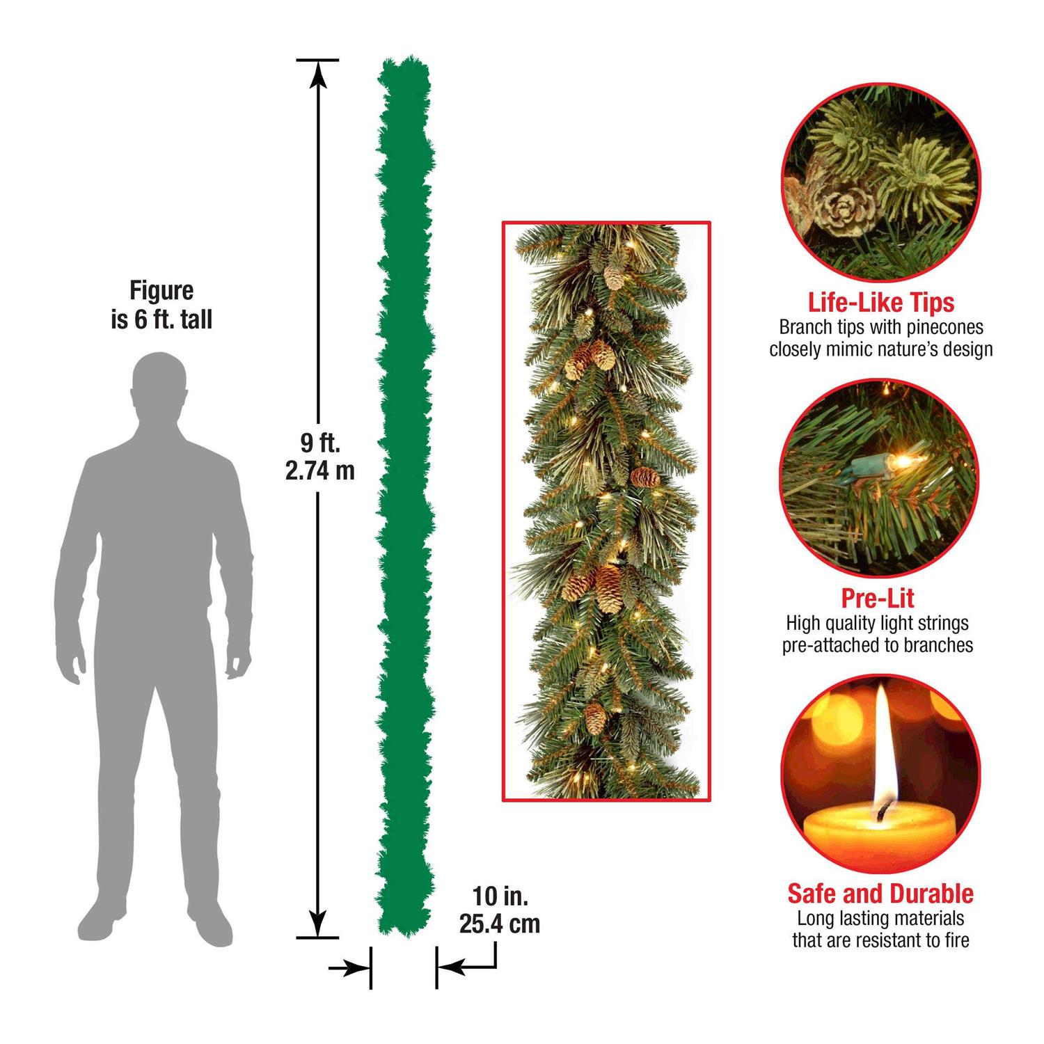 National Tree Company 9 ft. Carolina Pine Garland with Battery Operated LED Lights - Image 3