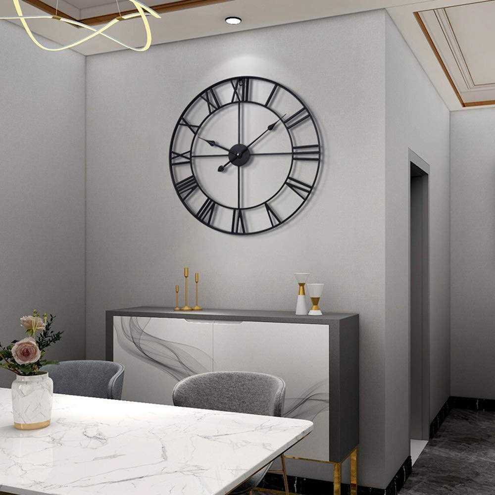 Large Modern Metal Wall Clocks Rustic Round Nearly Silent Little Ticking Battery - Image 3