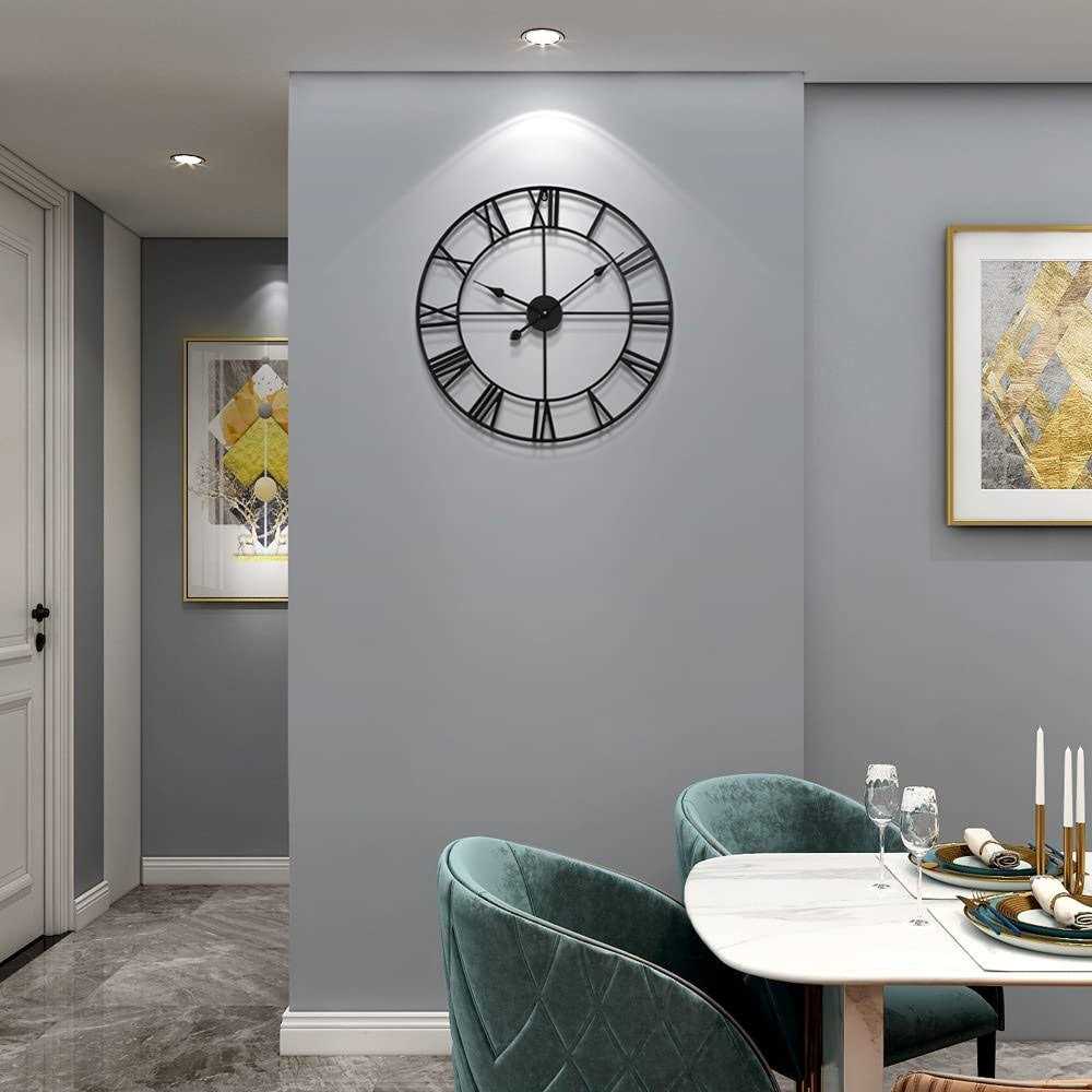 Large Modern Metal Wall Clocks Rustic Round Nearly Silent Little Ticking Battery - Image 4