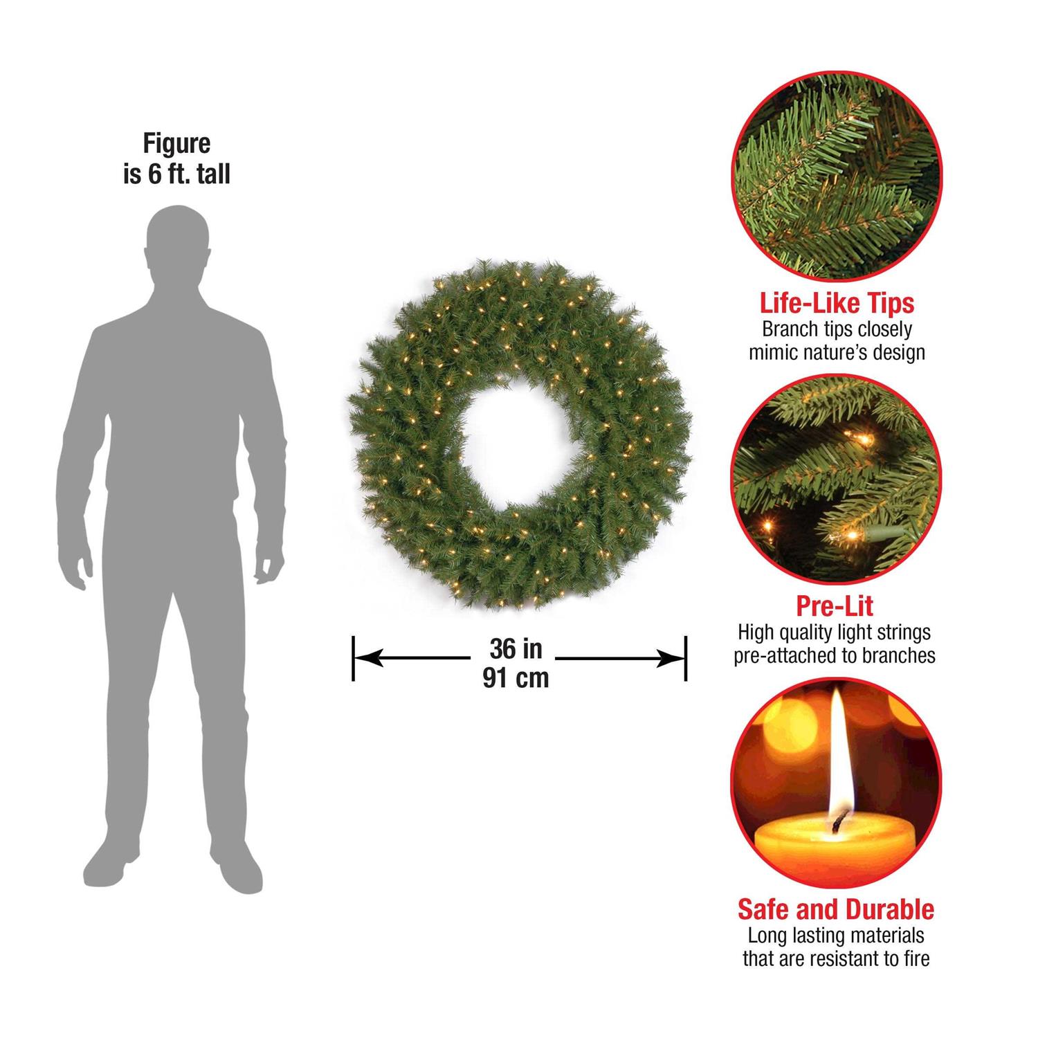 National Tree Norwood Fir Wreath with Clear Lights 36 - Image 4